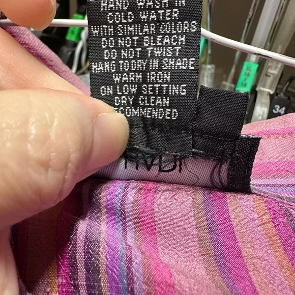 HADI Collection Pink Striped Button Down Shirt with Three Quarter Length Sleeves - Picture 5 of 5